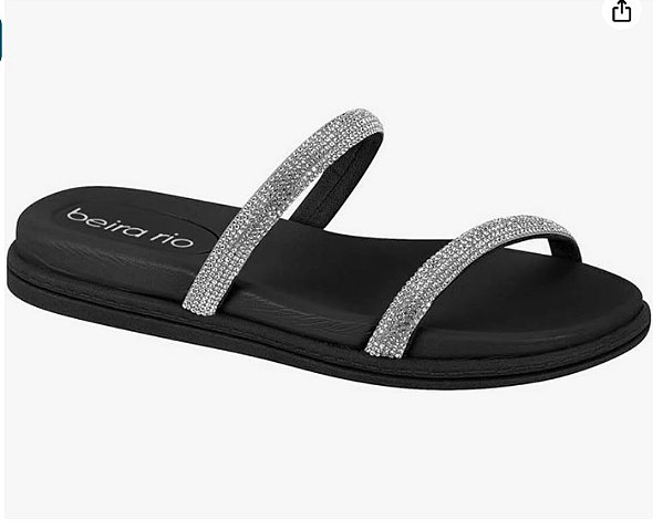 Chinelo Rasteira Strass beira rio - Preto