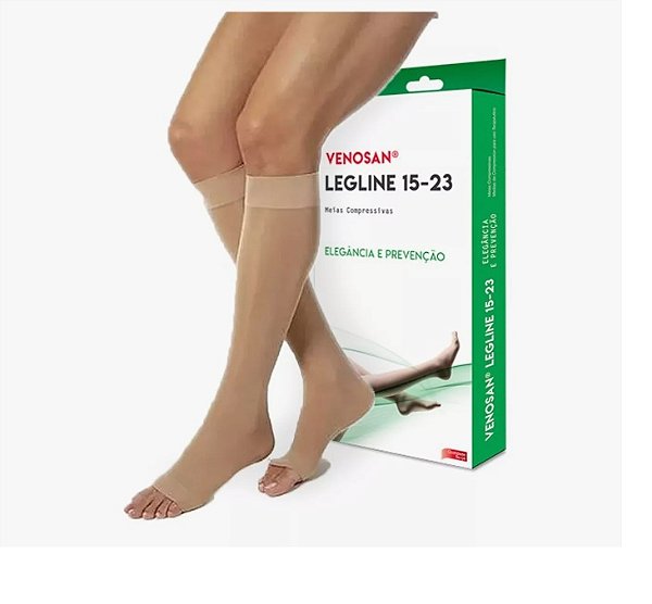 Meia compressão Panturrilha 15-23MMHG - LEGLINE - Pé aberto Bege