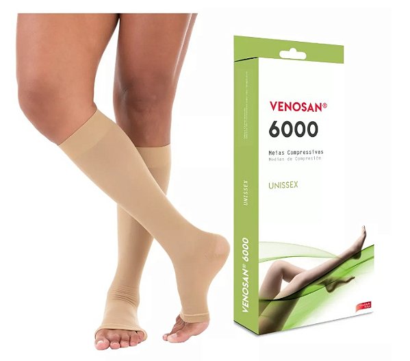 Meia 3/4 Panturrilha Venosan  Compressão 20-30mmhg Bege Pé Aberto