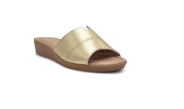 Tamanco usaflex Feminino Plataforma com costura - Dourado