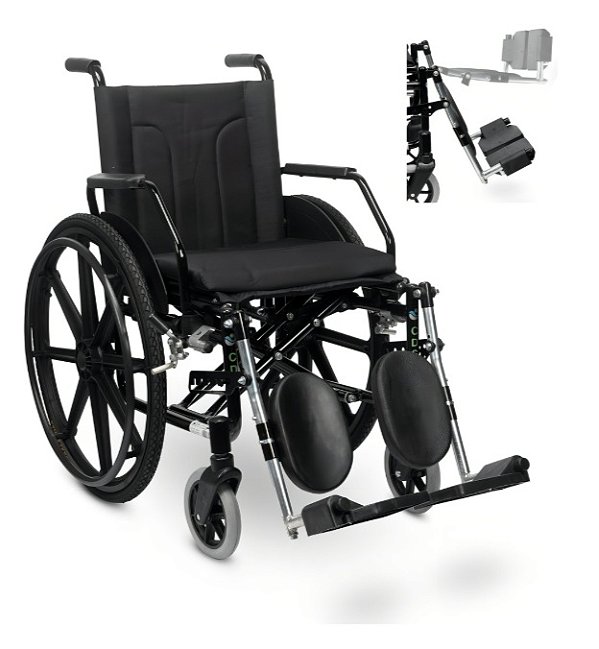 Cadeira De Rodas Semi Obeso 120kg -  Escamoteável Apoio Para Pés Elevação Panturrilha Braços Removíveis Cds H16 Ep Cor Preto