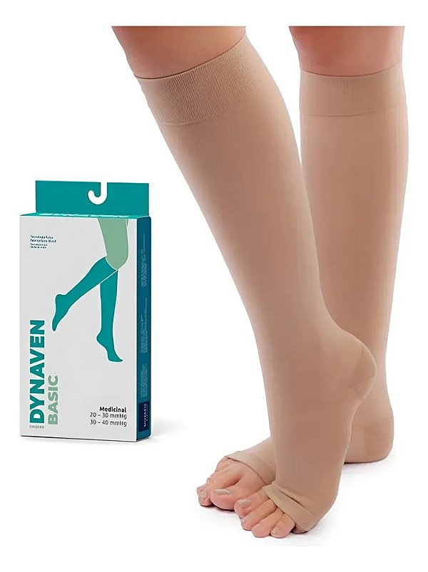 Meia de compressao 3/4  Sigvaris Dynaven Basic - Pont aberta - 20-30mmhg - BEGE