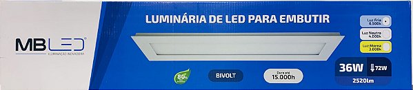 Painel LED retangular 15x60cm 36W