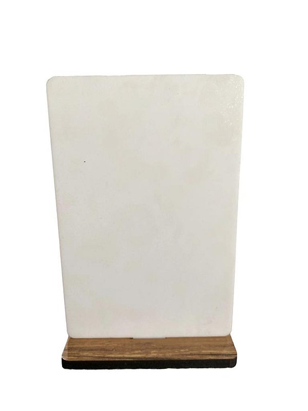 PLACA ACRILICO BRANCO 10X15CM  BRANCO COM BASE AMADEIRADA
