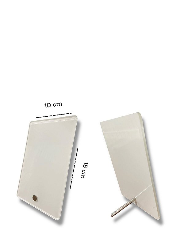 PLACA ACRILICO RETROVERSO 4MM 10X15CM VERTICAL SUPORTE METAL