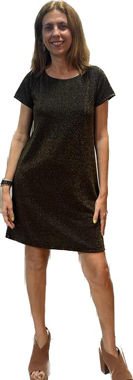Vestido lurex manga curta - preto