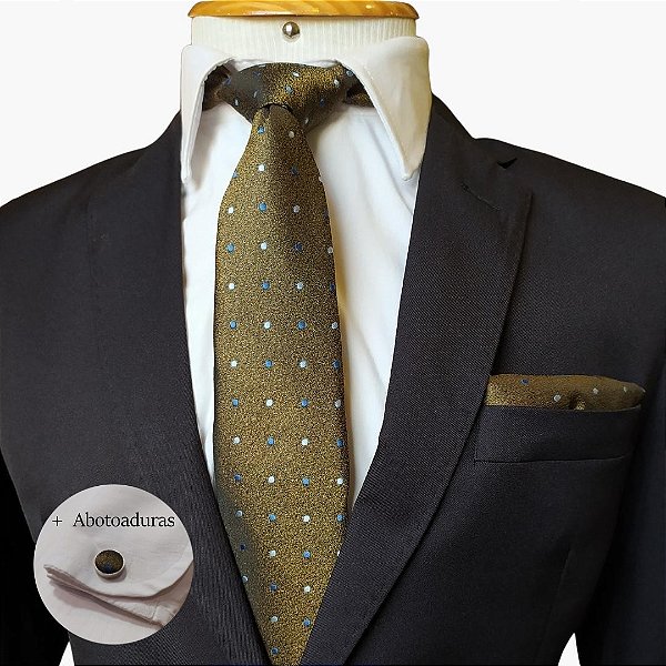 Gravata Tradicional 100% seda Jacquard + Lenço & Abotoaduras