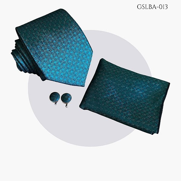 Gravata Tradicional seda em Jacquard + Lenço & Abotoaduras