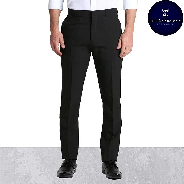 Calça Social Masculina de Alfaiataria Slim Fit Preta Oxford
