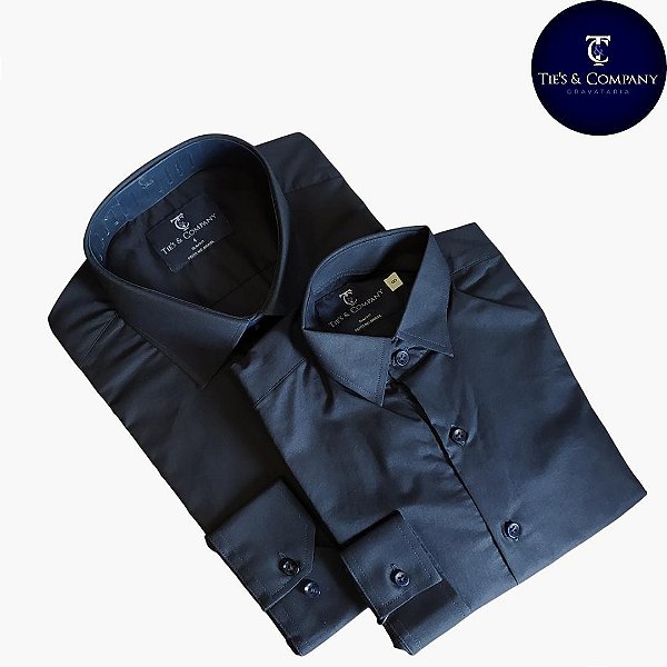Camisa Infantil Masculina Manga Longa T&C Preta 100% Algodão