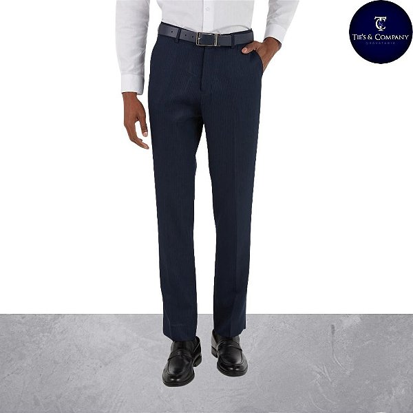 Calça Social Masculina Alfaiataria Slim Fit Azul Marinho Microfibra