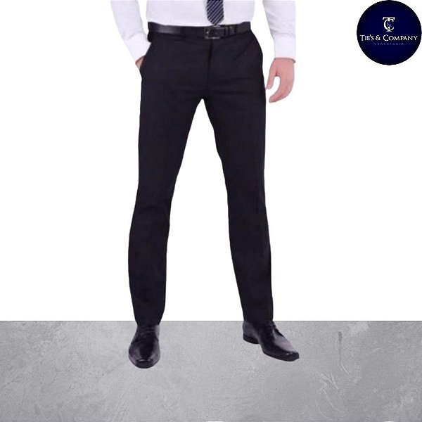 Calça Social Masculina Alfaiataria Slim Fit Preta Microfibra