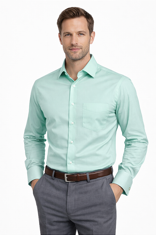 Camisa Masculina Social Manga Longa Verde Claro Diament