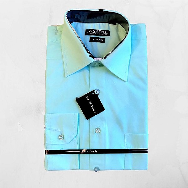 Camisa Masculina Social Manga Longa Verde Claro Diament