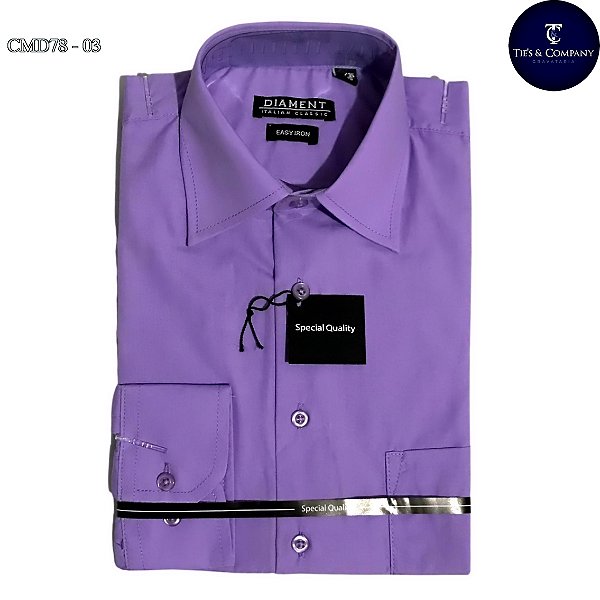 Camisa Masculina Social Lilás Manga Longa Diament