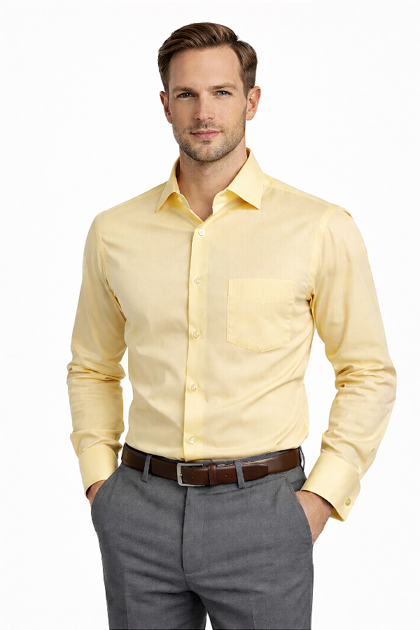 Camisa Masculina Social Amarela Manga Longa Diament