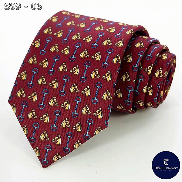 Gravata de Seda Foulard Preta / Marsala Tradicional Larga