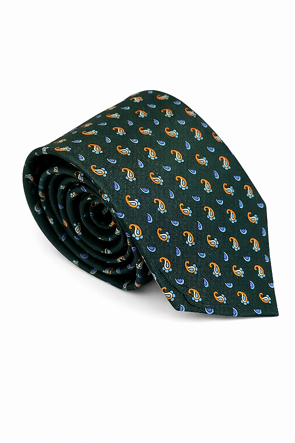 Gravata de Seda Foulard Verde Paisley Minimalist Tradicional