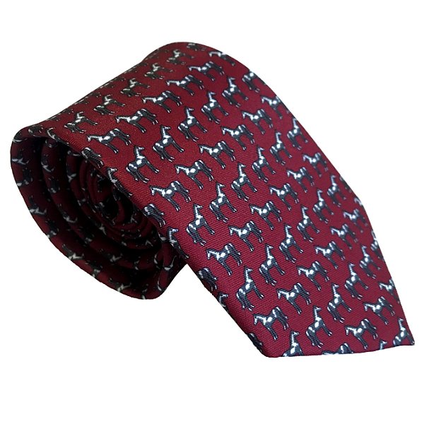 Gravata de Seda Foulard Marsala Horse Tradicional Larga Luxo
