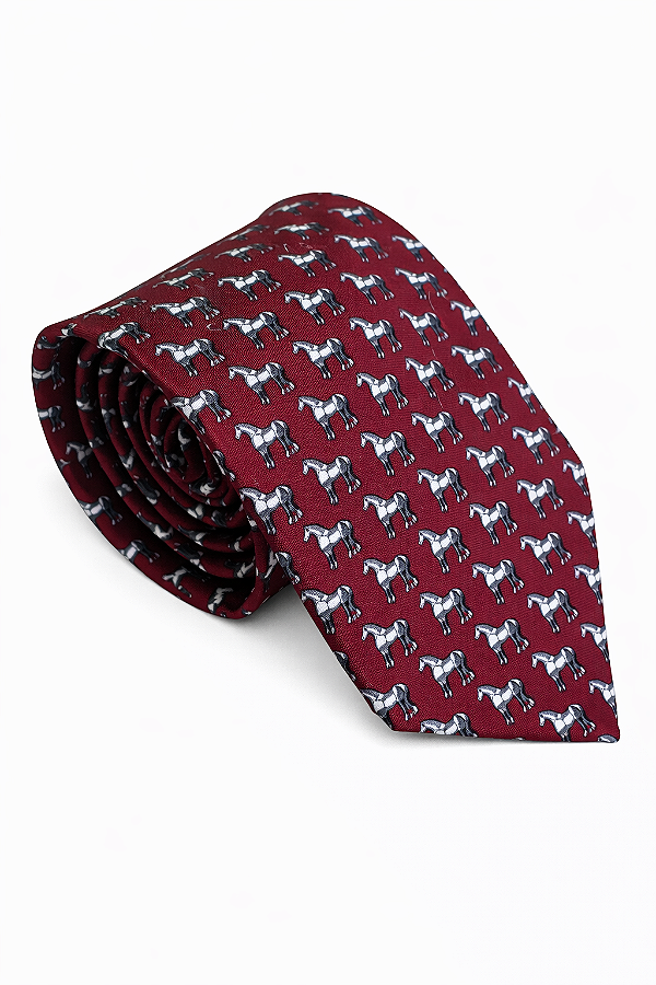 Gravata de Seda Foulard Marsala Horse Tradicional Larga Luxo