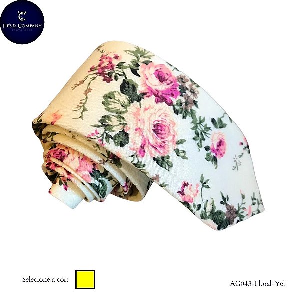 Gravata Slim Floral de Algodão Marsala/Preto/Branco/Nude