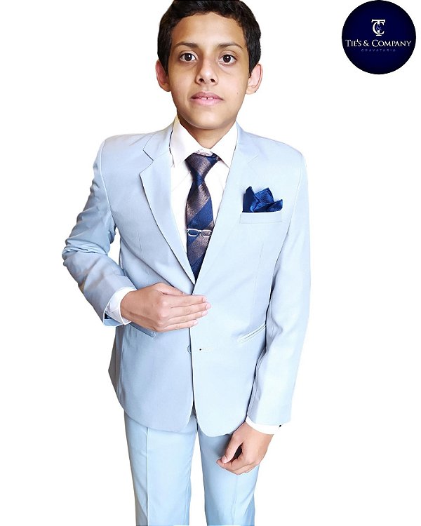 Terno Infantil Cinza Slim Fit Microfibra Corte italiano