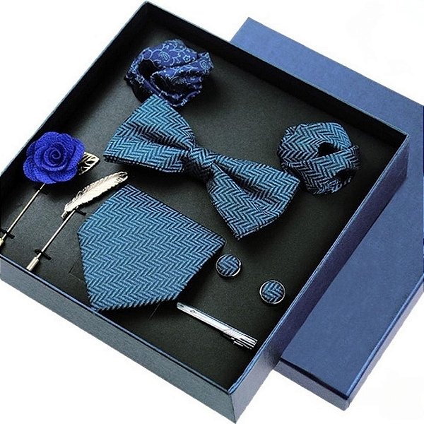 Kit de Gravatas Lapelas Lenços Abotoaduras Prendedor 8 peças