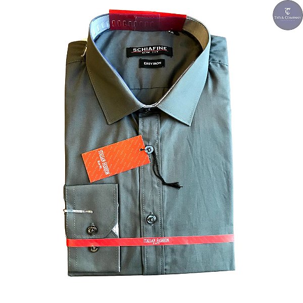 Camisa Masculina Social Cinza Slim Fit Manga Longa