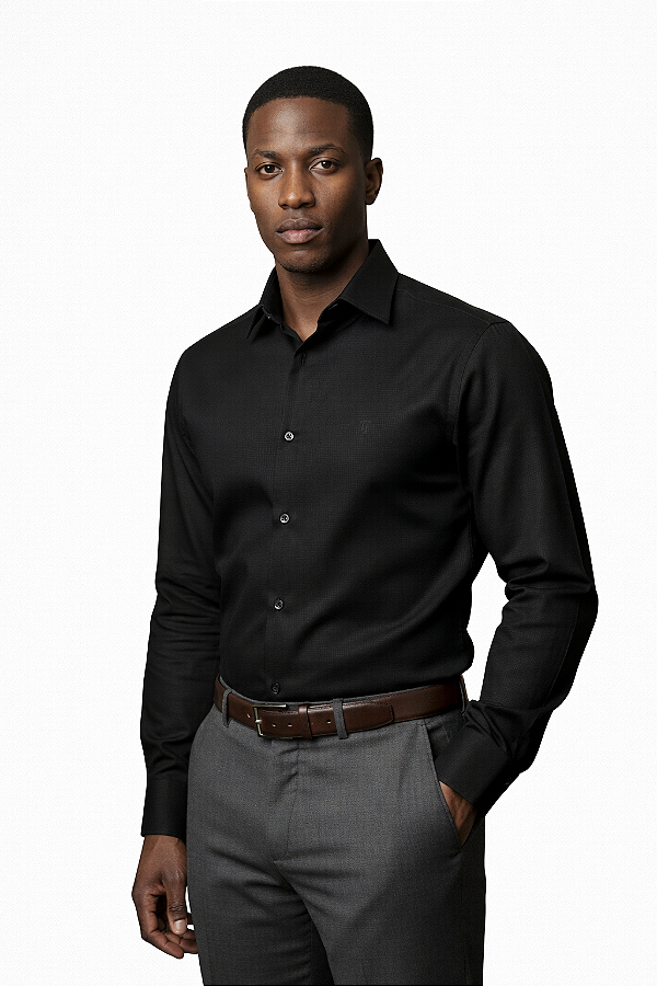 Camisa Social Preta Masculina T&C 100% Algodão Fustão Manga Longa