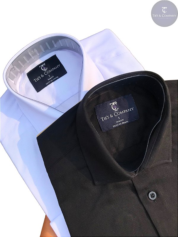 Camisa Social Preta Masculina T&C 100% Algodão Fustão Manga Longa