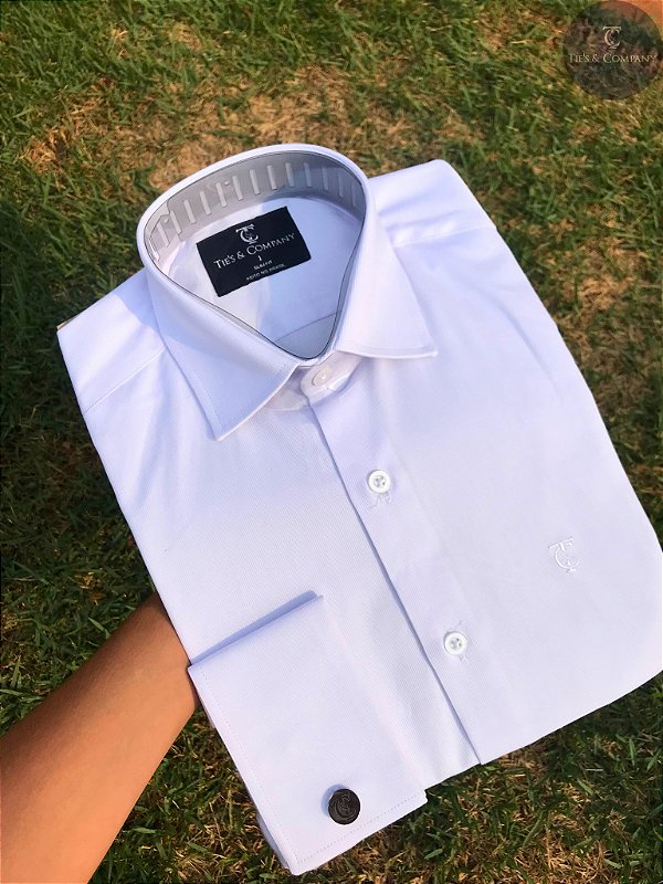 Camisa Social Branca de Punho Duplo p/ Abotoaduras T&C 100% Algodão Fustão