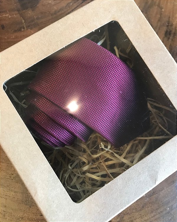 Kit Caixa de Presente Gravata Slim Bordô Lisa Trabalhada