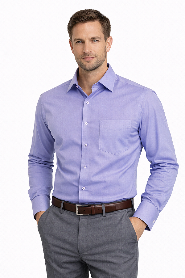 Camisa Masculina Social Roxa Manga Longa Diament