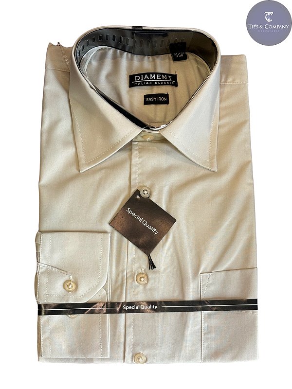 Camisa Masculina Social Bege Creme Manga Longa Diament