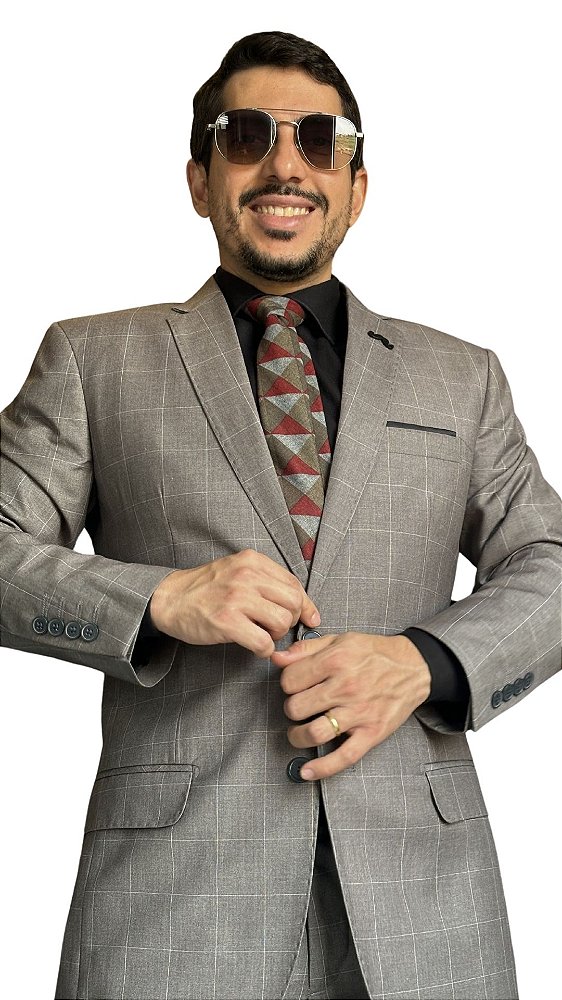 Terno masculino Slim Cáqui PV Príncipe de Gales T&C