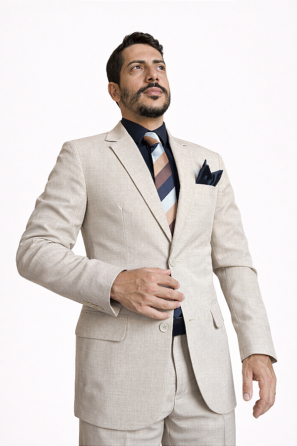 Terno masculino Bege Areia Microfibra Slim Corte italiano