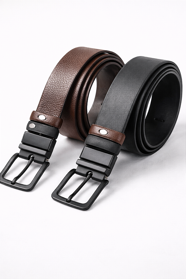 Cinto Masculino 100% Couro Dupla Face Reversível Preto e Marrom