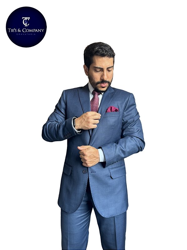 Terno masculino Slim Azul Salvatore PV Lapela Peak T&C