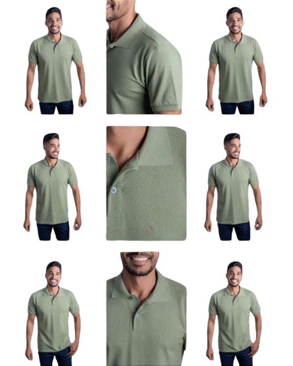 Camisa Pólo Verde Sálvia Piquet Premium 100% Algodão