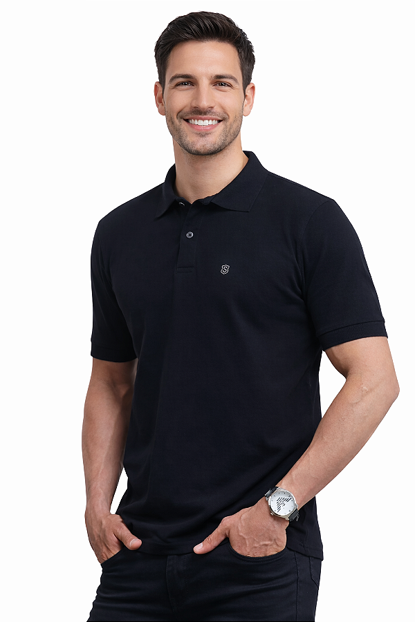 Camisa Pólo Preta Piquet Premium 100% Algodão