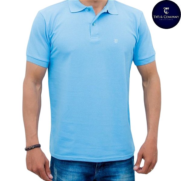 Camisa Pólo Azul Claro Piquet Premium 100% Algodão