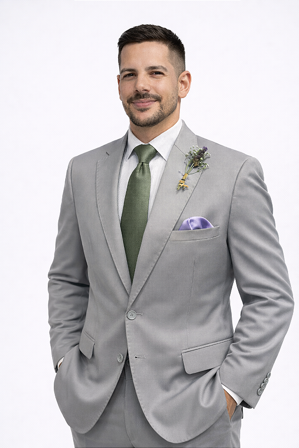 Terno Slim Masculino Cinza Médio Pespontado Corte Italiano Slim T&C CMFgray2025