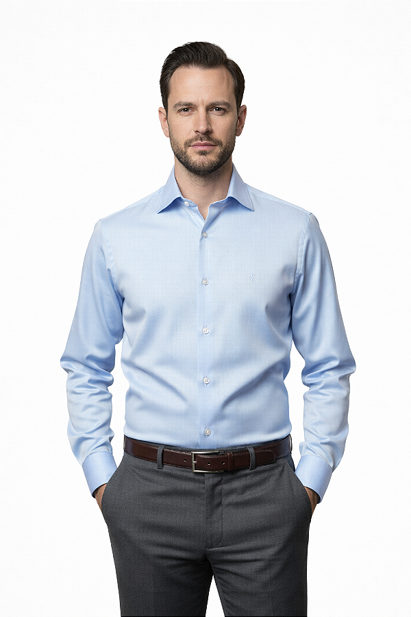 Camisa Social Azul Claro Slim T&C 100% Algodão Fustão CSFPDZLMRN
