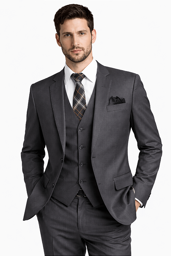 Terno Grafite Slim com Colete Ties & Company – Elegância Estruturada e Presença Executiva