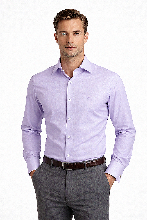 Camisa Social Masculina Slim Lilás T&C 100% Algodão Fustão Premium
