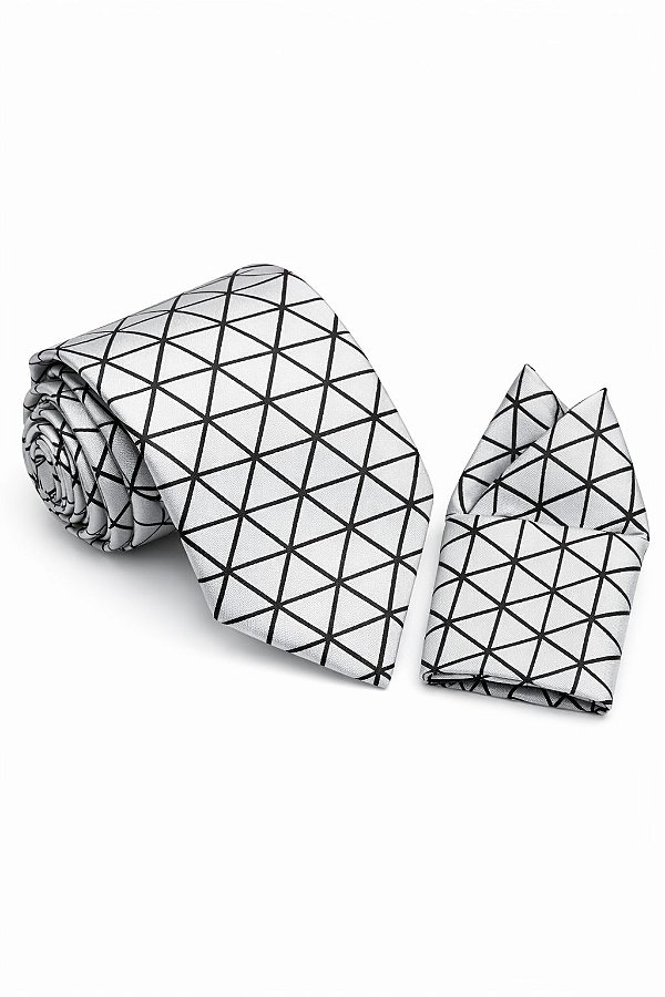 Gravata de seda Cinza com listras pretas