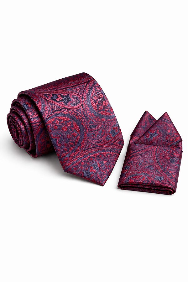 Gravata de microfibra Vermelha em relevo azul 7,5 cm