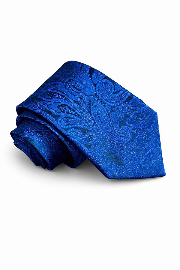 Gravata Paisley em Microfibra Azul Marinho com detalhes de azul royal 7,5 cm