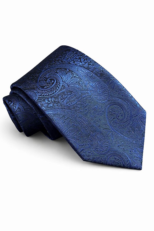 Gravata azul marinho desenhos em Paisley com 8cm