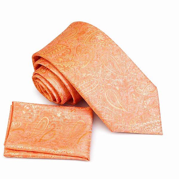 Gravata Masculina Laranja com Lenço de Bolso Premium – Estilo e Destaque Ties & Company